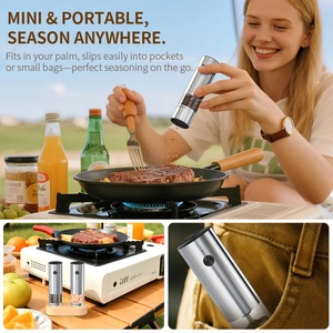 Portable Metal Stainless Steel Salt and Pepper <b>Grinder</b> Rechargeable Pepper <b>Grinder</b> Set <b>Mini</b> Electric Salt and Pepper Mill - Product Image 5