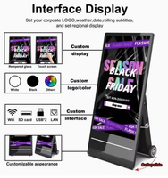 Panneau publicitaire LED portable étanche rechargeable de 55 pouces, affichage numérique LCD, support d'affichage pour centre commercial