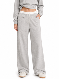 Pantaloni Larghi da Donna a Vita Media, Vestibilità Comoda, Lunghezza Intera, Stile Casual, in Cotone Traspirante con Tasche, Ideali per l'Autunno - Product Image 4