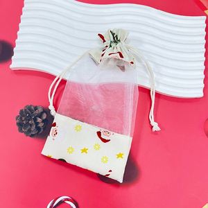 Petite pochette élégante en organza de coton avec cordon de serrage pour la décoration de fête de Noël, pour les cadeaux de Noël, la décoration de festival, l'emballage de vacances - Product Image 6