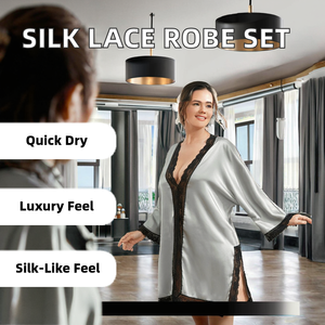 Ensemble de pyjama en soie et dentelle élégant et sexy pour femme, grande taille, tissu tissé, idéal pour l'été, l'automne et le printemps, offre ODM - Product Image 2
