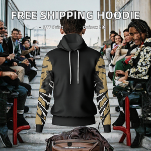 Sweat à capuche noir pour homme avec manches imprimées tigre doré, coupe classique, tricoté en polyester, idéal pour l'automne - Product Image 2