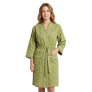 Kimono Largo para Mujer, con Estampado Digital, de Algodón Transpirable, Súper Suave al Tacto, Cuello en V, Cierre con Cinturón en la Parte Delantera - Product Image 1