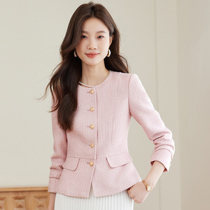Women's Blue Blazer With Pockets Solid Color Polyester Worsted No-Wrinkle Treatment Autumn Spring Suit Top - Product Image 2