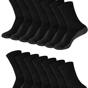 Chaussettes de sport athlétiques pour hommes en coton côtelé noir uni avec logo personnalisé OEM ODM, semelle coussinée, fabrication directe - Product Image 4