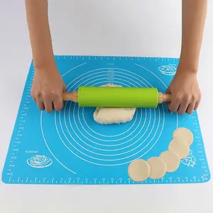 Non-Stick Silicone Rolling Pin Wooden Handle Pastry Dough Flour Roller Kitchen Cooking Baking Tool For Pasta Cookie Dough