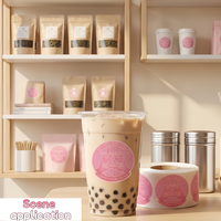 Pinky Promise Boba Yuvarlak Kendinden Yapışkanlı Etiketler Su Geçirmez Yağ Geçirmez Güçlü Yapışkanlık İçecek Ambalaj Etiketleri
