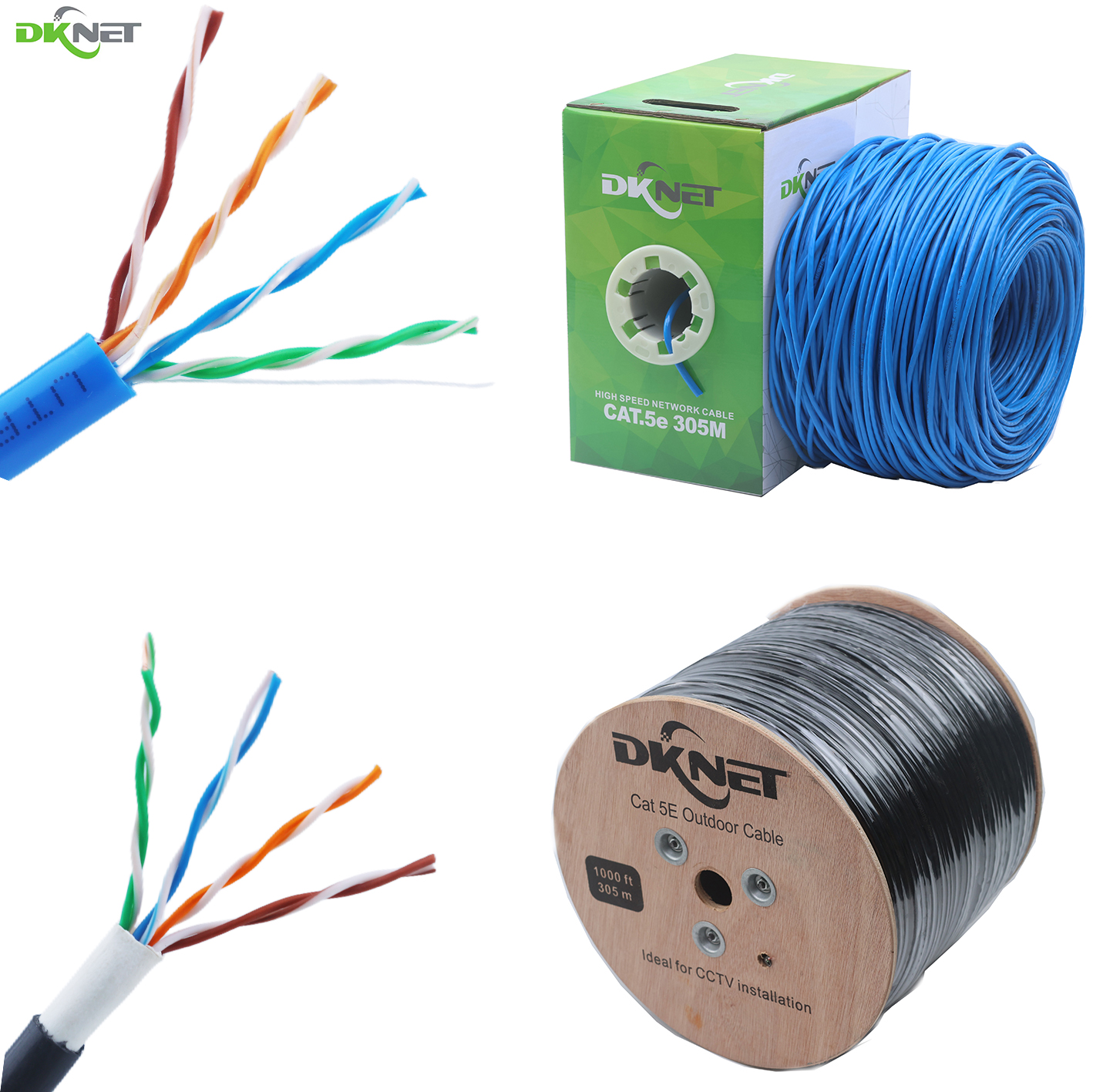 Custom ethernet lan Rede Interior ao ar livre sem blindagem blindado utp ftp sftp 4P 24awg CCA 100m 305m 1000ft cat5 cat 5 cat5e cabo