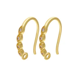 Wholesale Gold Filled Hook Earrings CZ Cubic Dangle Drop Hook Ear Wires Earring Findings Micro Pave Copper Jewelry Making Brass