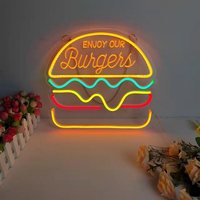 Enseigne lumineuse LED néon en forme de hamburger, thé au lait, frites, ramen, poulet frit pour stand publicitaire et décoration de marché nocturne
