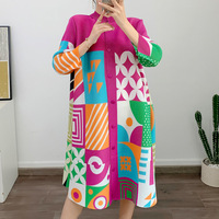 Vestido Casual Maxi Africano Plisado con Estampado Geométrico de Poliéster 100% Ecológico de Alta Calidad, Largo hasta el Tobillo, para Mujer, Tallas Grandes, ODM