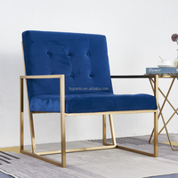Fauteuil d'appoint confortable en velours capitonné avec structure en acier inoxydable, design contemporain, très vendu, pour la maison et l'hôtellerie