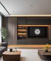 Meuble TV moderne de luxe en bois massif avec éclairage LED, personnalisable, blanc, avec rangement et vitrine, pour salon, chambre et salle à manger