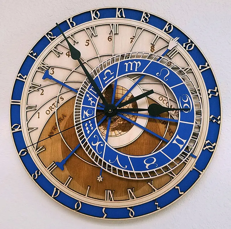 Horloge astronomique de 2,7 cm en bois, république tchèque, horloge murale d'astronomie médiéval, luminaire décoratif d'astrologie