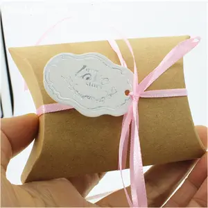 Custom Creative Recycled Materials Wedding Candy Box With Twine Plain Kraft Pillow Shaped Paper Box Packaging For Gifts