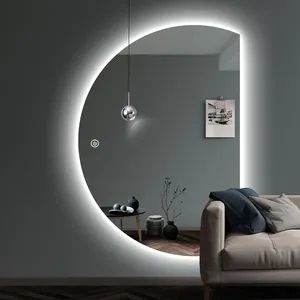 Espejo de baño inteligente de media luna con luz Led, espejos de baño con pantalla táctil para Hotel, espejo iluminado semicircular