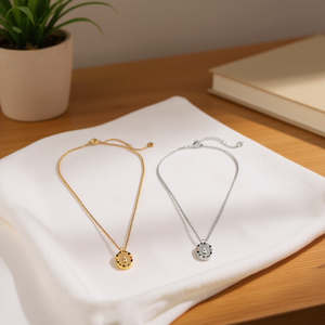 Collar con Colgante Angelina, Tono Oro y Plata, Dije Ovalado de Acero Inoxidable, Estilo Minimalista para Uso Diario, Regalo 45431 - Product Image 5