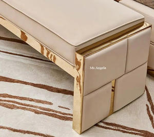 Banco otomano tapizado de cuero para dormitorio moderno de lujo barato, taburete para cama, Banco de cama otomana cubierto de Metal de cuero - Product Image 4