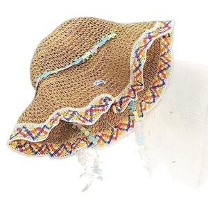 Sombrero de paja de encaje colorido con ala ancha, plegable, protección solar, sombrero de playa para mujer, estilo Y2K de verano - Product Image 4