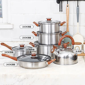 Ahşap tahıl kolu ile 12-Piece paslanmaz çelik TENCERE SETİ bütçe dostu ev mutfak mutfak güveç tencere ve Pan - Product Image 3