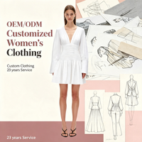 Robe courte blanche pour femme, col en V, manches longues, taille froncée, plissée, coupe trapèze, pour soirée, personnalisable OEM ODM