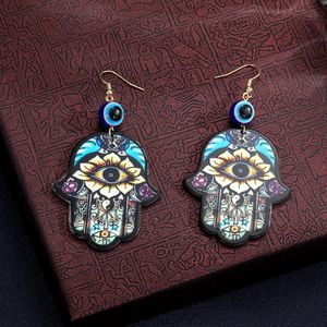 Pendientes colgantes bohemios con diseño de mano de Hamsa y ojo turco, joyería de moda de plástico colorida para mujeres y niñas - Product Image 4