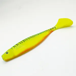 220Mm 75G Kuning Bulk 3D Mata Plastik Gigitan Buatan Licin Ekor T Umpan Air Laut Memancing Umpan Lembut