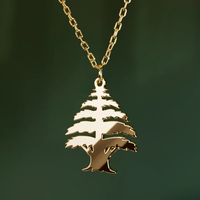 Collier en Cèdre du Liban Pendentif porte-bonheur en Cèdre du Liban Cadeau Bijouterie fine plaquée or PVD 18K