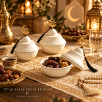 Décoration de l'Aïd Ramadan, Cadeau islamique, Centre de table, Bol à bonbons, Contenant à friandises, Plat à collation avec couvercle, Décoration en forme de croissant de lune et étoile avec pompon