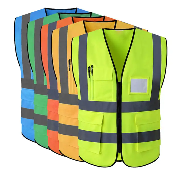 Factory Custom High Visibility safeti vest Fluorescent Green Color Reflective Reflector Safety Vest with logo