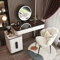 Table de maquillage moderne en bois blanc intelligent avec miroir LED, coiffeuse de luxe pour chambre à coucher avec tiroirs, ensemble de meubles