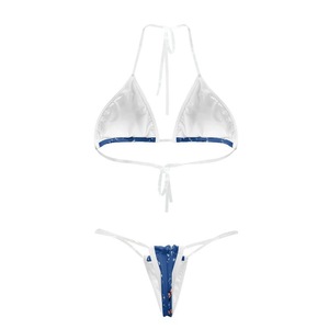 Traje de Baño Bikini Triangular con Estampado Tribal de la Bandera Haitiana, Directo de Fábrica, con Tirantes Ajustables, Personalizable con Impresión OEM - Product Image 2