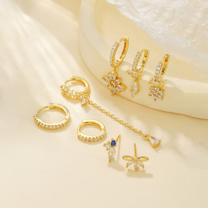 Ensemble de 8 Pièces de Boucles d'Oreilles Pendante en Argent S925, Clous d'Oreilles et Boucles d'Oreilles en Or pour Piercings Multiples - Product Image 4