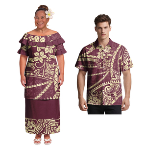 Camisas Hawaianas de Moda para Hombre con Cuello Camisero, Camisas con Volantes para Mujer, Puletasi Samoano, Conjuntos a Juego para Parejas para Fiestas Polinesias - Product Image 5