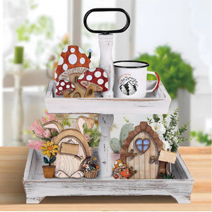 Plateau de service en bois rustique blanc à 2 niveaux avec poignée en métal, fait à la main, écologique, peint, décoratif, cadeau de mariage pour la cuisine - Product Image 2