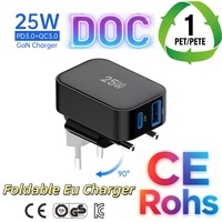 Chargeur mural rapide GaN 25 W Tommox avec prise EU KR pliable USB Type-C pour téléphones mobiles – Vente en gros