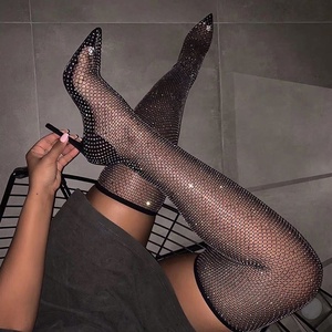 Bottes d'été sexy à talons hauts grande taille 45, sur mesure, à bout pointu, en résille noire, longues, vente chaude - Product Image 1