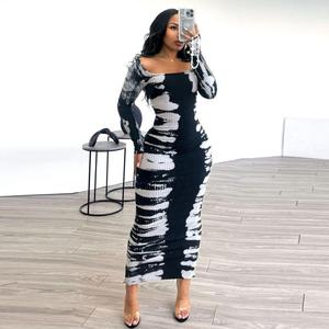 Nuevo Vestido Largo Maxi de Manga Larga con Cuello Redondo para Mujer, Primavera 2026, Elástico, Estampado, Sexy, para Fiesta, Club Nocturno, Cumpleaños, Estilo Bodycon, Vestidos Casuales - Product Image 4