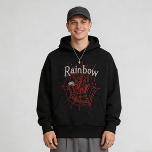 Sweat-shirt à capuche personnalisé orné de strass scintillants, en coton noir épais et surdimensionné, pour homme, style streetwear - Product Image 1