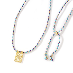 Collar Religioso Resoul con Cruz, Chapado en <span class=keywords><strong>Oro</strong></span>, Colgante Rectangular con Mano <span class=keywords><strong>de</strong></span> Hamsa, <span class=keywords><strong>Cordón</strong></span> Trenzado Colorido, Joyería Cristiana para Mujeres y Hombres - Product Image 4