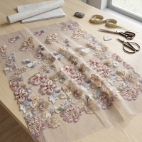 Tissu brodé de perles florales, ruban à sequins, maille textile pour robe de soirée, tenue de scène et vêtements de cérémonie