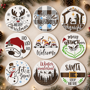 Pochoirs de Noël ronds de 12 pouces pour la <span class=keywords><strong>peinture</strong></span> - Panneau en bois pour porte d'entrée, décoration de Noël pour la maison - Product Image 1