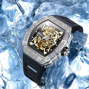 Drioshipping Automatic Mechanical Men's <b>Watch</b> 3829D Square Sport Style Luminous Diamond Business <b>Glass</b> Dial Window Rubber Band - Product Image 3
