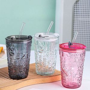High Appearance Horizontal <b>Straw</b> Three-Dimensional Relief Glass Double <b>Drink</b> Fashion Beautiful Water Bottle Juice Cup - Product Image 5
