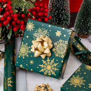 Green Gold Snowflake <b>Pattern</b> Gift Wrapping <b>Paper</b> Roll Double-Sided Art <b>Paper</b> for Christmas Packaging - Product Image 2