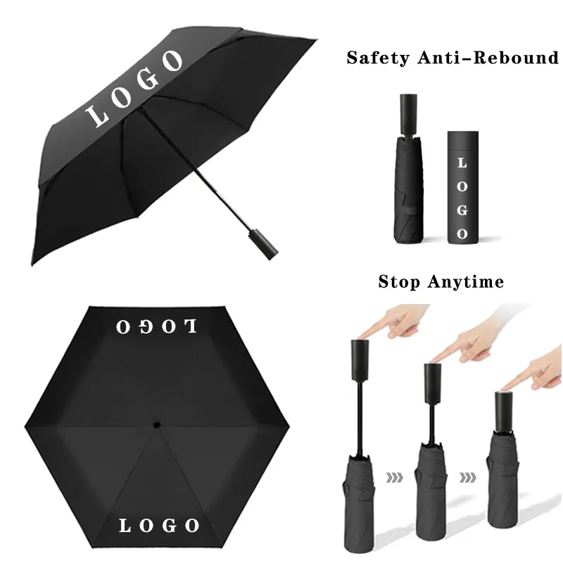 Guarda-chuvas personalizados portáteis para uso ao ar livre por atacado chinês, proteção solar UV, guarda-chuvas de chuva dobráveis automáticos com logotipo, 3 dobras
