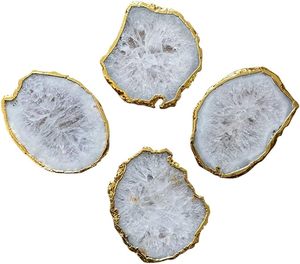Posavasos de Ágata Blanca al por Mayor con Detalles <span class=keywords><strong>en</strong></span> Dorado, Posavasos de Ágata Natural con Dorado - Product Image 2