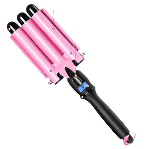 3 Barrel Curling Iron Wand 1 Inch Crimper Hair Iron Temperature Adjustable Heat Up Quickly Mermaid Hair Waver Iron Pink