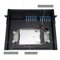 Boîtier fibre optique 1U pour montage en rack 24 fibres, 12 adaptateurs duplex LC/UPC, pigtail monomode, plateau de raccordement coulissant, panneau de brassage 19 pouces
