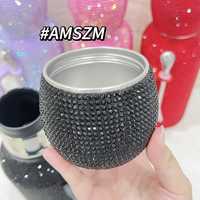 1300ml Bling Strass Thermos En Acier Inoxydable Double Paroi Isolé Mate Thé Flacons À Vide Bouteille D'eau Avec Cuillère